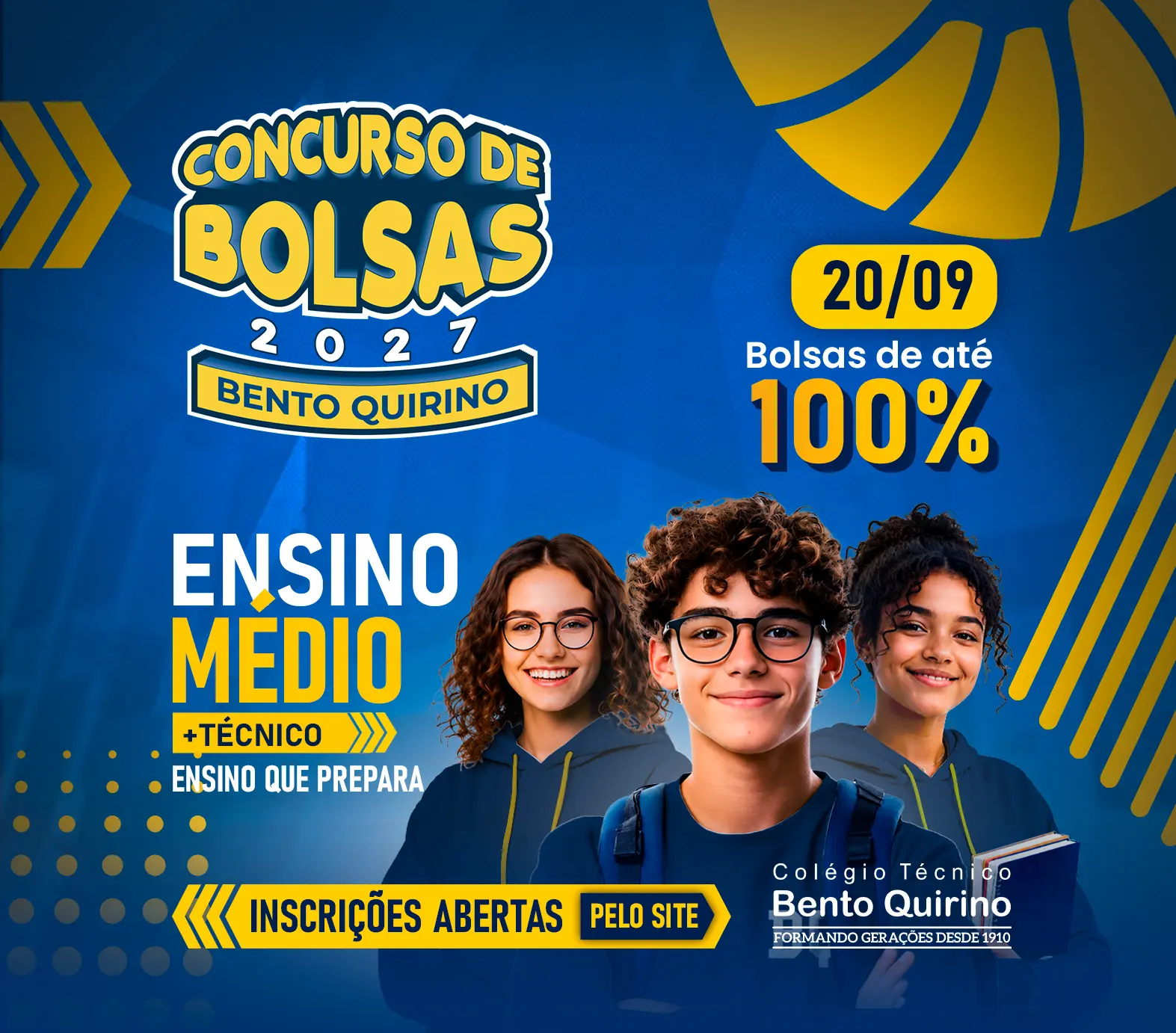 Concurso de Bolsas 2027 do Colégio Bento Quirino — bolsas de até 100%