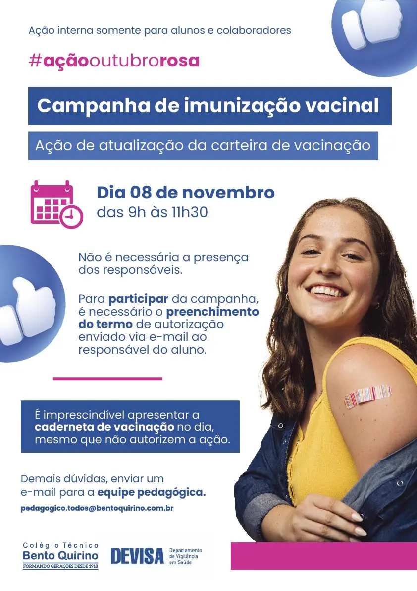 Cartaz da campanha de vacinação realizada no Bento Quirino